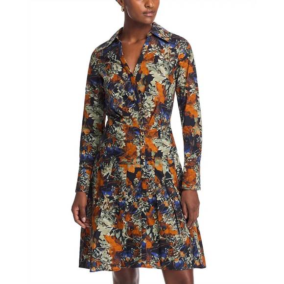 NEW DEREK LAM 10 CROSBY laney long sleeve pleated dress in copper multi - Picture 1 of 5